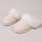 Snowy White Plush Liner Round Toe Home Slippers