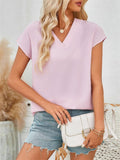 Women's Summer Solid Color V Neck BatWing Sleeve Shirts