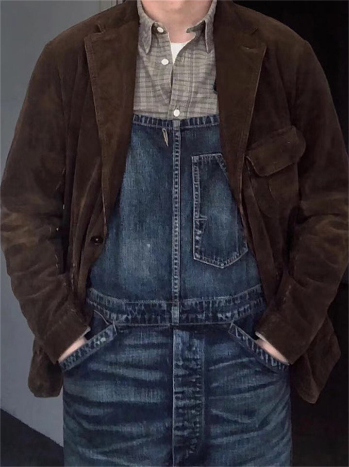 Men's Vintage Autumn Cotton Corduroy Solid Color Suit Collar Coats