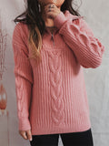 Women's Solid Color Crochet Zip Up Pullover Lapel Sweater