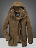 ‌Men's Warm Fleece Lining Windproof‌ Hooded Coats with Multi Pockets