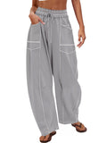 Women's Autumn Trendy Contrast Trim Drawstring Scimitar Pants