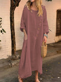 Women's Autumn Loose Round Neck Long-sleeved Solid Color Irregular Dress