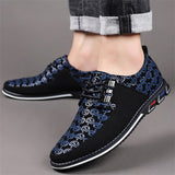 Men's Casual Trendy Faux Leather Flats Lace Up Shoes