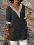Women's Deep V-neck Half Sleeve Cotton Linen Shirts