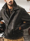 Casual Men's Retro Faux Leather Lapel Cargo Motorcycle Jacket