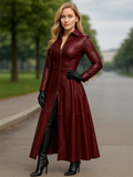 Women's Retro Zip Up Stand Collar Slim Fit PU Leather Dress