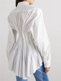 Women's Single Breasted Lapel Asymmetric Hem Long Sleeve Blouses