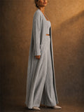 Women 3 Piece Lounge Set Ribbed Cardigan Crop Top Wide Pants