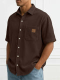 Men's Summer Comfy Corduroy Short Sleeve Button Down Shirts