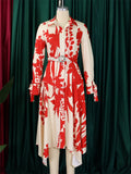 Women's Summer Loose Long-sleeved Printed Lapel Irregular Hem Dress