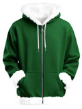 Unisex Simple Fluffy Trimmed Zip Up Hooded Sweatshirts