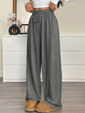 ‌Autumn Simple Plain Color Elastic Waist Wide Leg Pants for Women‌