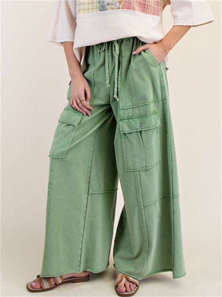Women's High Waist Casual Pockets Cargo Wide Leg Pants