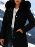 Women's Winter Fleece Lined Faux Fur Collar Hooded Parka Coats