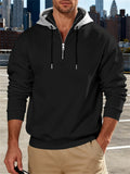 Men's Autumn Casual Half-Zip Drawstring Contrast Color Fleece Hoodies
