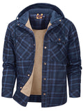 Men's Winter Warm Fleece Lined Thick Cotton Plaid Hooded Outwear