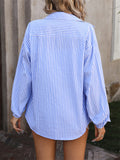 Long Sleeve Striped Button Up Blouses for Ladies