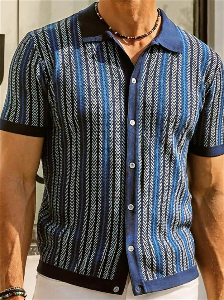 Men's Summer Short-sleeved Striped Jacquard Polo Shirts