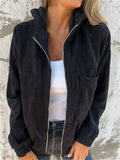 ‌Women's Autumn Corduroy Zipper Hooded Jacket‌ with Pockets