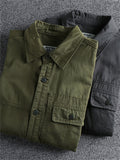 Men's Retro Distressed Solid Color Long Sleeve Cargo Shirts