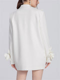 Ladies Elegant White Trendy 3D Flower Long Sleeve Suit Coat