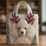 Cute Dog Quilted Tote Bag with Antlers for Women