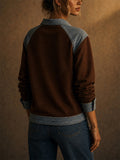 Women 2 in 1 Layered Pullover Denim Patchwork Collar Top