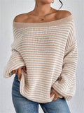 Women's Autumn Elegant Sabrina Collar Contrast Color Sweaters