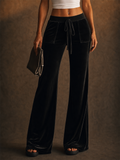 Women Velvet High Waist Y2K Drawstring Wide Leg Flared Pants