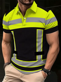 Men Breathable Slim Fit Neon Striped Short Sleeve Polo Shirts