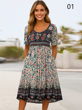 Women's Short Sleeved Floral Dresses with Pockets