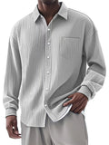 Men's Casual Long Sleeve Lapel Solid Color Stripe Shirts