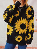 Female Sunflower Crew Neck Pullover Knit Sweater