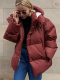 Women's Oversized Detachable Hat Zip-Up Warm Padded Coat