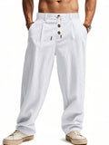 Men's Casual Linen Drawstring Button Loose Pants