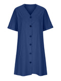Vogue Single Breasted V Neck Loose Elegant A-line Dress for Lady