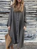 Women's Summer Loose Solid Color Button Up Long Sleeve Shirt Dress