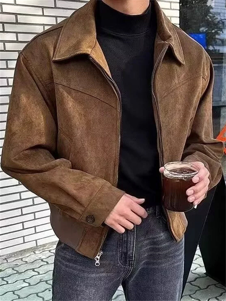 Men's Vintage Autumn Solid Color Faux Suede Lapel Jackets