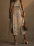 Women Polka Dot  & Circular Print High Waist A Line Satin Midi Skirt