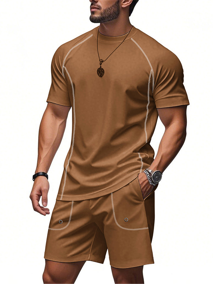 Men's Contrast Color Round Neck Quick-dry Top and Pants Set