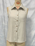 Ladies' Elegant Khaki Solid Color Button Up Lapel Sleeveless Blouses