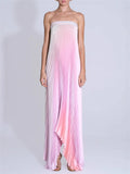 Women's Gradient Pleated Strapless Maxi Dress