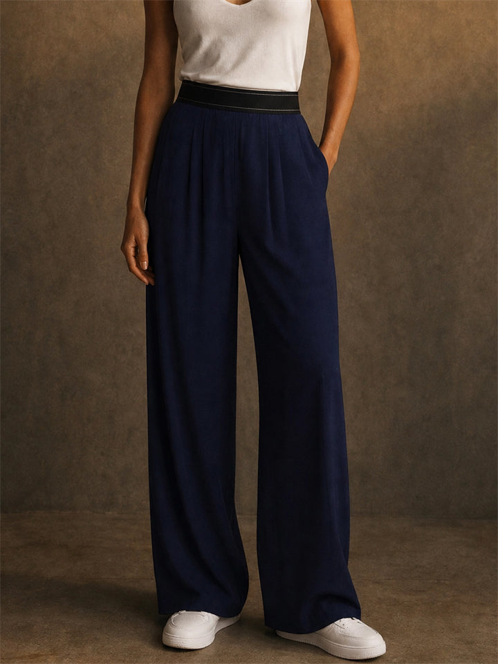 Womens High Waisted Wide Leg Elastic Waist Work Sporty Pants