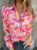 Women's Casual Contrast Color Printed Long Sleeve Blouses