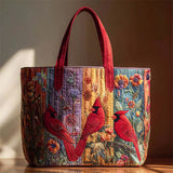 Colorful Floral & Cardinal Bird Print Canvas Tote Bag