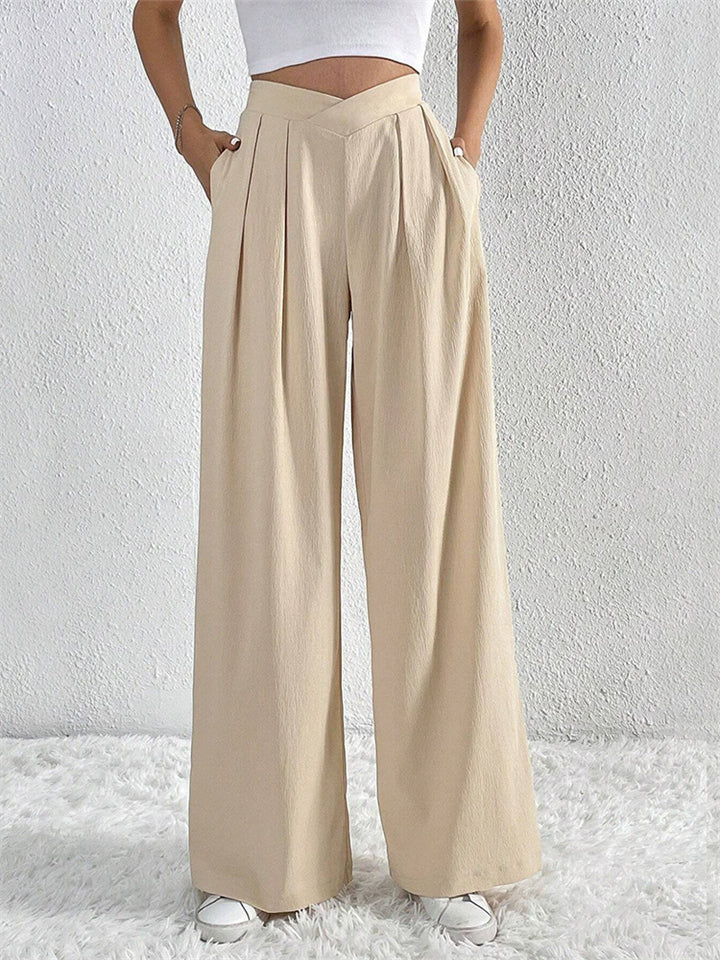 Women's Simple Commuter Style Pleated High-Waist Wide Leg Pants