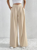 Women's Simple Commuter Style Pleated High-Waist Wide Leg Pants
