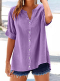 Women's Button Up V Neck Short Sleeve Summer Blouses