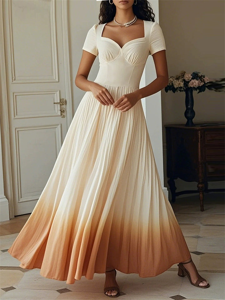Elegant Summer White Orange Ombre A Line Maxi Dress for Women